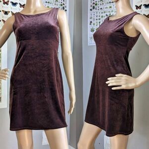 Vintage 1990s BCBG Velvet Mini Dress Brown Empire Waist Mod Size Petite Small